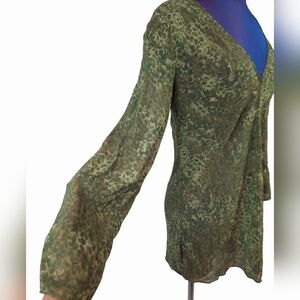 Vintage Victoria's Secret Sheer Long Sleeve Nightie Olive Leopard Print Sz Small